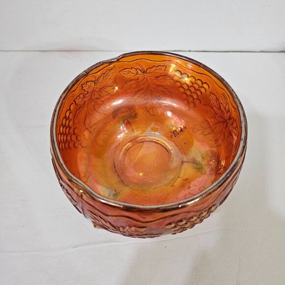 Pink Marigold Carnival Glass Vintage Grape Delight Footed Bowl (Possible Fenton) - Picture 4 of 7